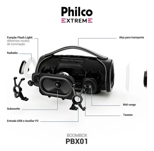 Caixa de som Boombox Philco Extreme Bluetooth V.5.4 300W PBX01