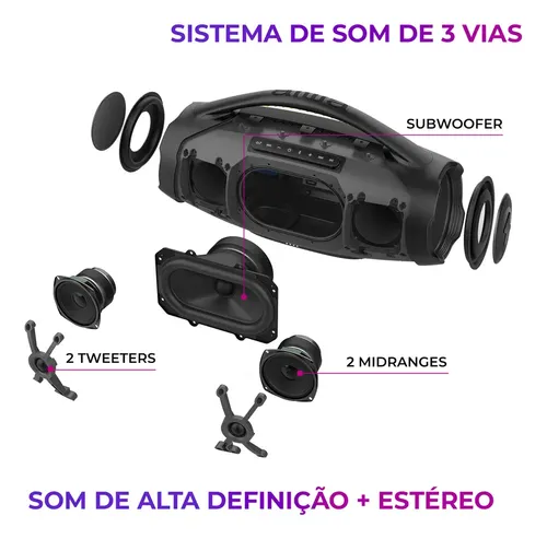 Caixa De Som Boombox Plus Aiwa Bbs-01-b 200w Bt 30h Ip66 Usb