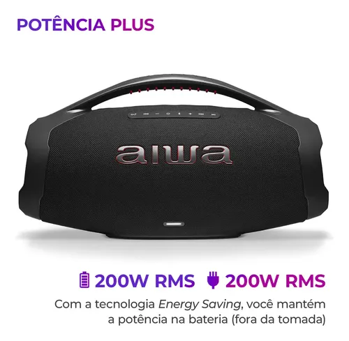 Caixa De Som Boombox Plus Aiwa Bbs-01-b 200w Bt 30h Ip66 Usb