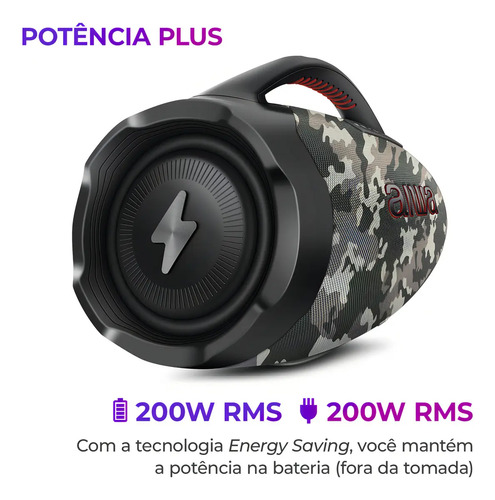 Caixa de Som Boombox Plus AIWA BBS-01-BG 200W Bluetooth 30H IP66 USB Cinza