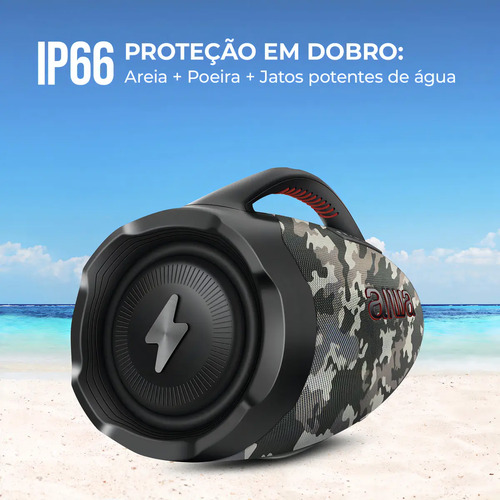 Caixa de Som Boombox Plus AIWA BBS-01-BG 200W Bluetooth 30H IP66 USB Cinza