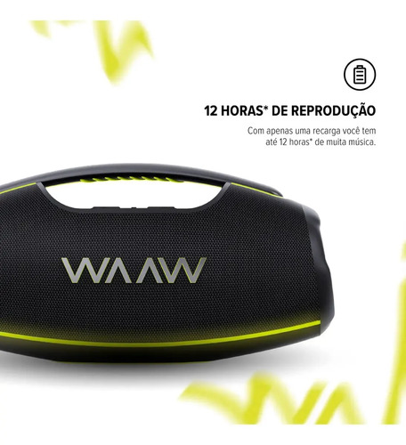 Caixa de Som Boombox Waaw by Alok Hyperboom 1000 Bluetooth À Prova d'Água 180W RMS Até 12h de Autonomia