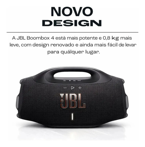 Caixa De Som Jbl Boombox 4 Bluetooth Som 210w Jbl Pro Ai Sound Boost Graves Personalizáveis Bateria De Até 34h Ip68 Áudio Lossless Preta
