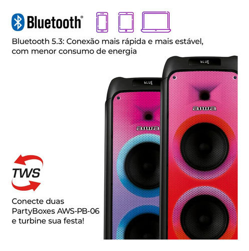 Caixa De Som Partybox Aiwa Pb-06 Bluetooth 20h Rgb Usb Tws