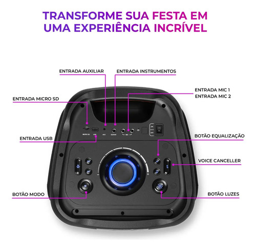 Caixa De Som Partybox Aiwa Pb-06 Bluetooth 20h Rgb Usb Tws