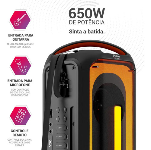 Caixa de Som PCX6700 Amplificada 650W de Potência Ex Bass Philco