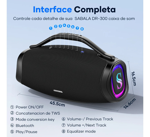 Caixa De Som Sabala Dr-300 200w 39000mah Rgb Bluetooth 5.4