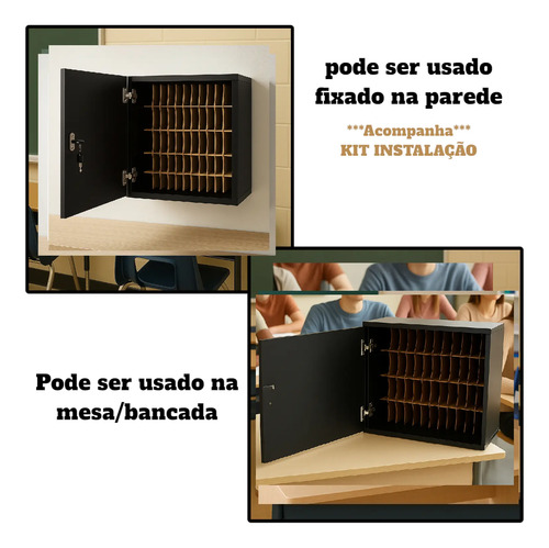 Caixa Guarda Celular Escola Tranca 36 A 45 Celulares Preto