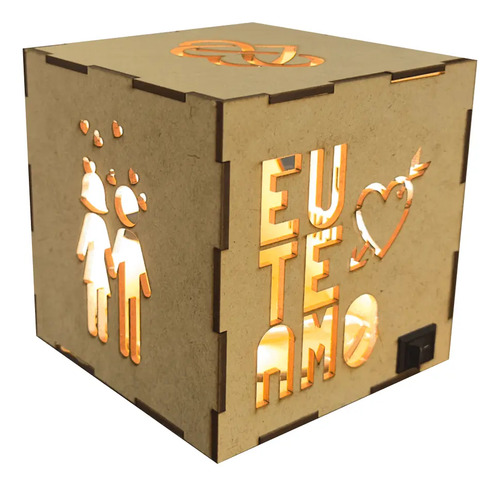 Caixa Luminária Mdf Personalizada Cubo Presente Namorados