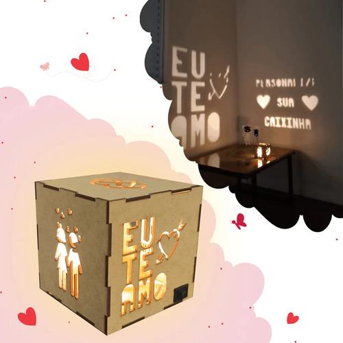 Caixa Luminária Mdf Personalizada Cubo Presente Namorados