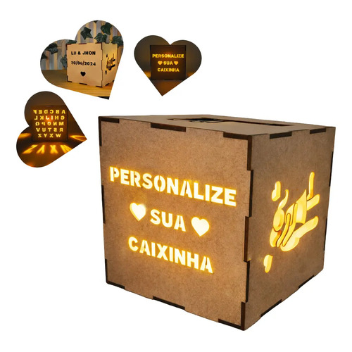 Caixa luminaria personalizada led mdf frase casal casamento 1