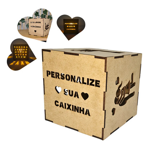 Caixa Luminária Personalizada Led Mdf Frase Casal Casamento