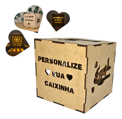 Caixa Luminária Personalizada Led Mdf Frase Casal Casamento