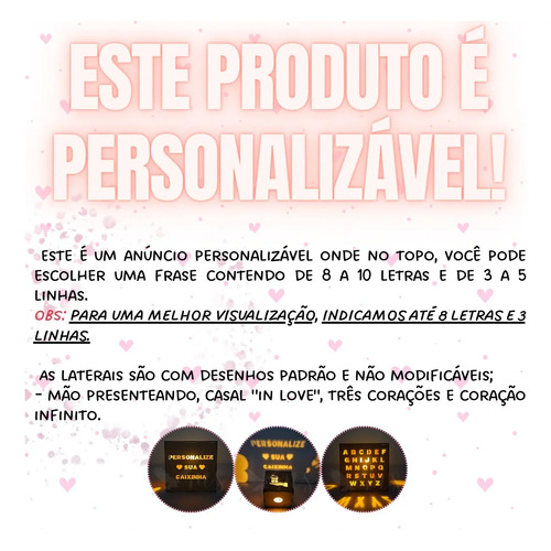 Caixa Luminária Personalizada Led Mdf Frase Casal Casamento