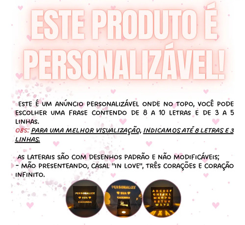 Caixa Luminária Personalizada Led Mdf Frase Casal Casamento