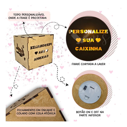 Caixa Luminária Personalizada Led Mdf Frase Casal Casamento