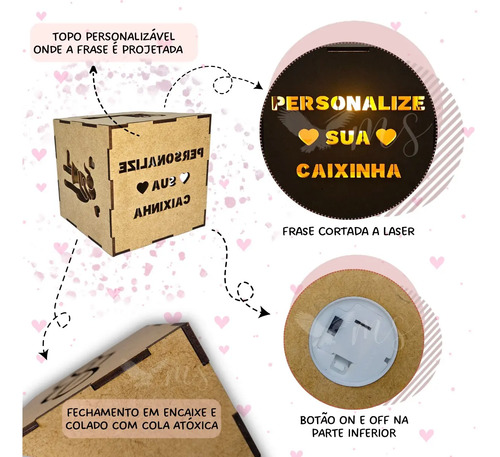 Caixa Luminária Personalizada Led Mdf Frase Casal Casamento