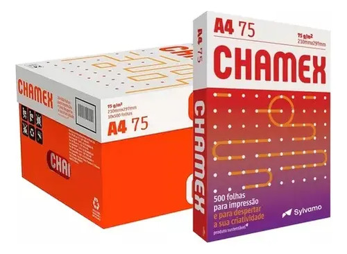 Caixa papel a4 sulfite chamex 75g 5000 folhas 10 pacotes cor