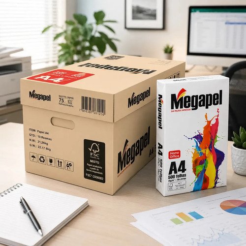Caixa papel a4 sulfite megapel 75g 5000 folhas 10 pacotes br