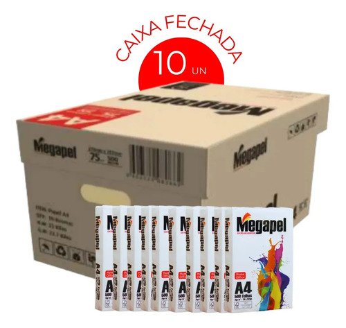 Caixa Papel A4 Sulfite Megapel 75g 5000 Folhas 10 Pacotes Branco