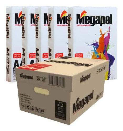 Caixa Papel A4 Sulfite Megapel 75g 5000 Folhas 10 Pacotes Branco
