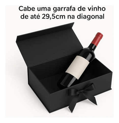 Caixa Presente Premium Magnética E Laço 28x20x9cm - Preta