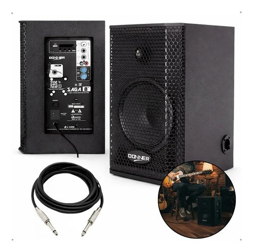Caixa som ativa saga 8a 8p passivo 300w profissional cor pre