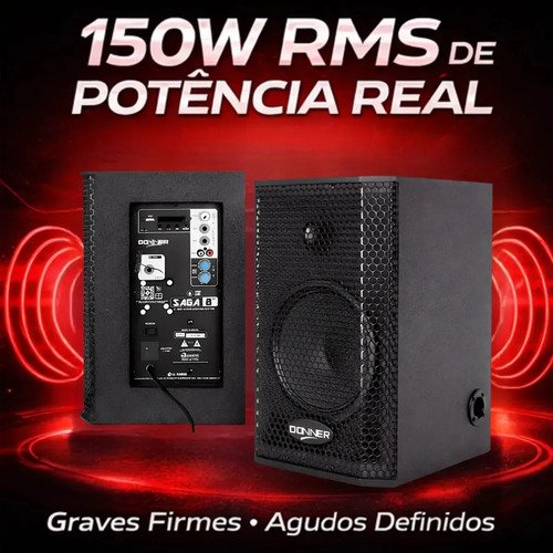 Caixa Som Ativa Saga 8a + 8p Passivo 300w Profissional Cor Preto