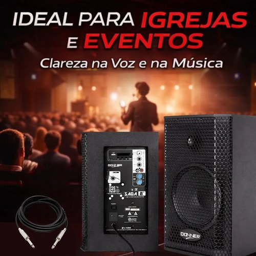 Caixa Som Ativa Saga 8a + 8p Passivo 300w Profissional Cor Preto