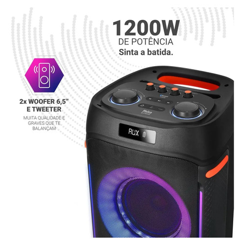 Caixa Som Philco Extreme 1200w Connection Tws Pcx6900 2 Mic Preto