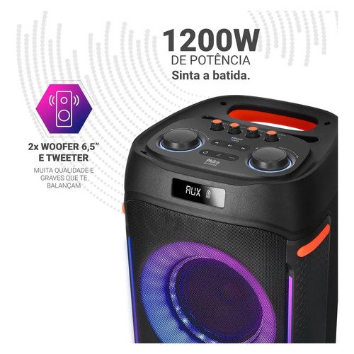 Caixa Som Philco Extreme 1200w Connection Tws Pcx6900 2 Mic Preto