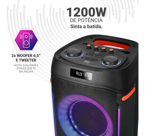 Caixa Som Philco Extreme 1200w Connection Tws Pcx6900 2 Mic Preto