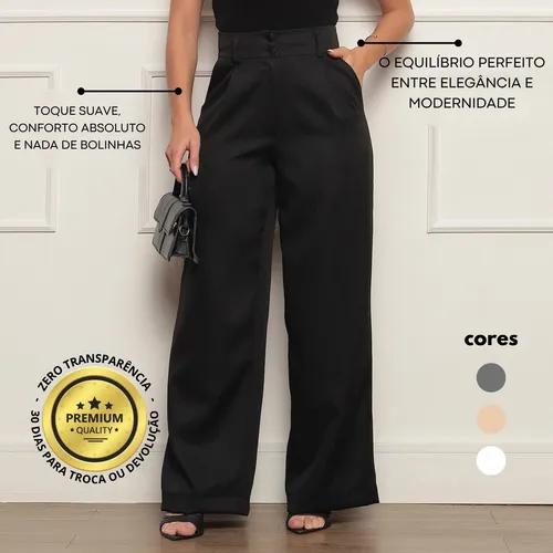 Calca alfaiataria feminina wide leg social cintura alta