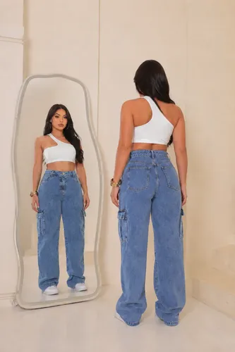 Calça Cargo Jeans Feminina Wide Leg Cintura Alta Stillger