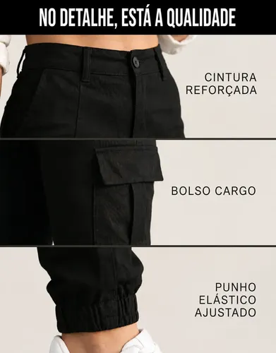 Calça Cargo Jogger Jeans Feminina Com Bolso Lateral Premium
