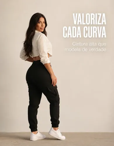 Calça Cargo Jogger Jeans Feminina Com Bolso Lateral Premium