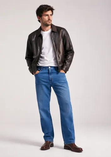 Calca jeans basica reta com elastano azul hering