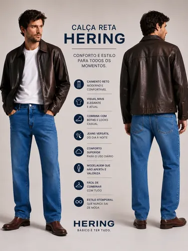 Calça Jeans Básica Reta Com Elastano Azul Hering