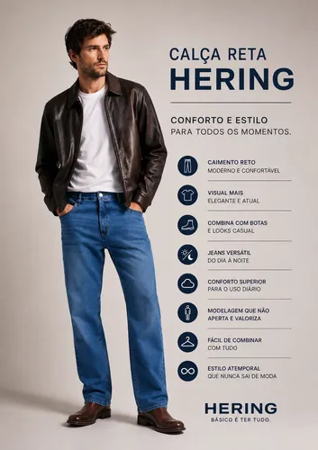 Calça Jeans Básica Reta Com Elastano Azul Hering