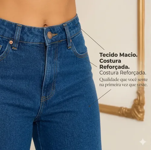 Calça Jeans Feminina Wide Leg Cintura Alta Pantalona