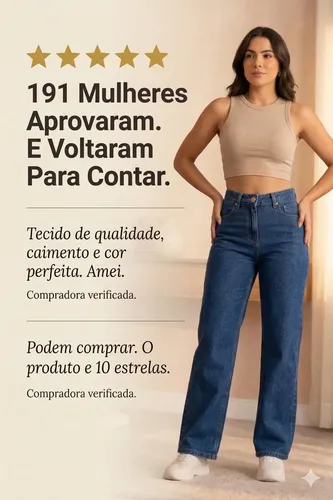 Calça Jeans Feminina Wide Leg Cintura Alta Pantalona