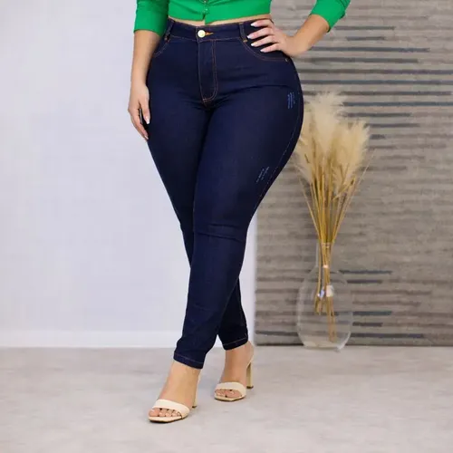 Calca jeans plus size cintura alta elastano lycra modeladora