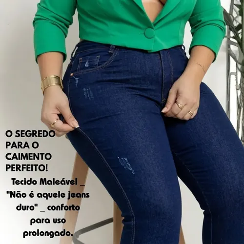 Calça Jeans Plus Size Cintura Alta Elastano Lycra Modeladora
