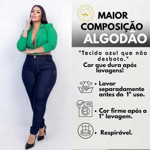 Calça Jeans Plus Size Cintura Alta Elastano Lycra Modeladora