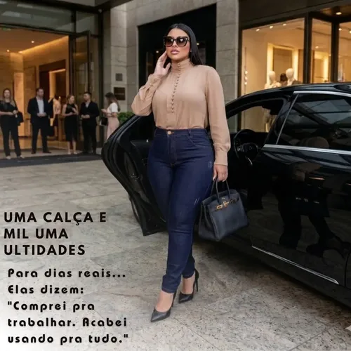Calça Jeans Plus Size Cintura Alta Elastano Lycra Modeladora