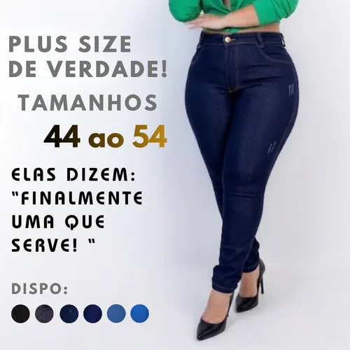 Calça Jeans Plus Size Cintura Alta Elastano Lycra Modeladora