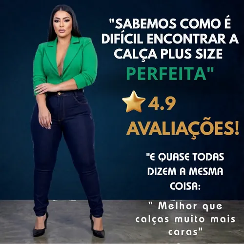 Calça Jeans Plus Size Cintura Alta Elastano Lycra Modeladora