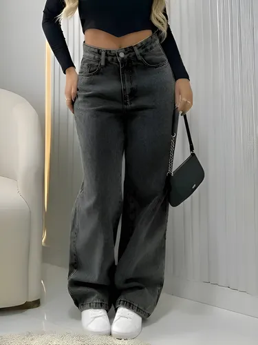 Calca jeans wide leg feminina cintura alta pantalona 1