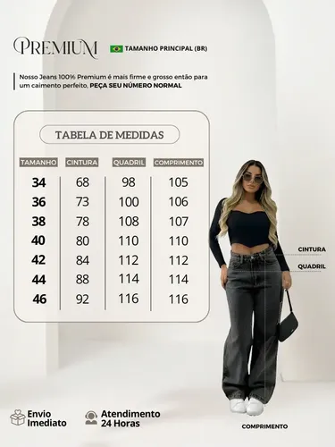 Calça Jeans Wide Leg Feminina Cintura Alta Pantalona