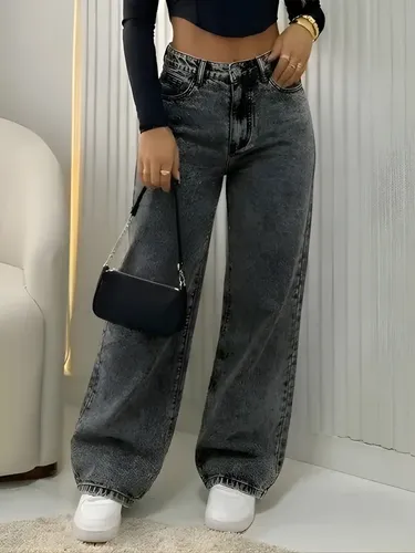 Calça Jeans Wide Leg Feminina Cintura Alta Pantalona